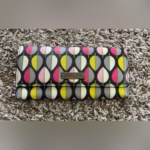 Vera Bradley Moon Drops Tri Fold Wallet Faux Leather Retro Leaves Magnetic